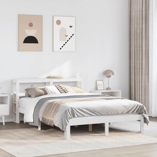 Sengeramme med sengegavl 135x190 cm - massivt fyrretræ, hvid
