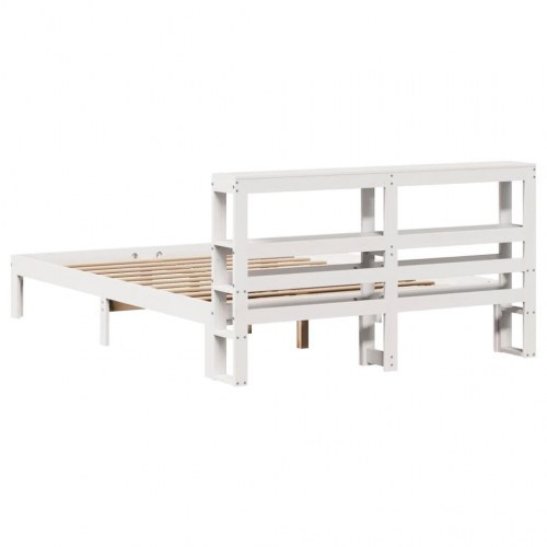 Sengeramme med sengegavl 135x190 cm - massivt fyrretræ, hvid