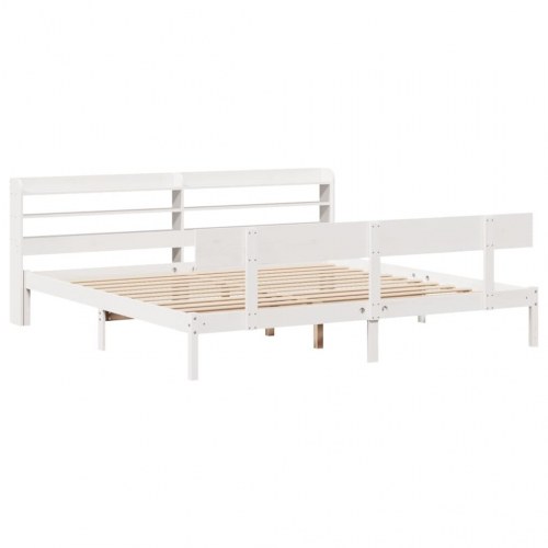 Sengeramme med hovedgærde og hylder 180 x 200 cm massivt fyrretræ - hvid