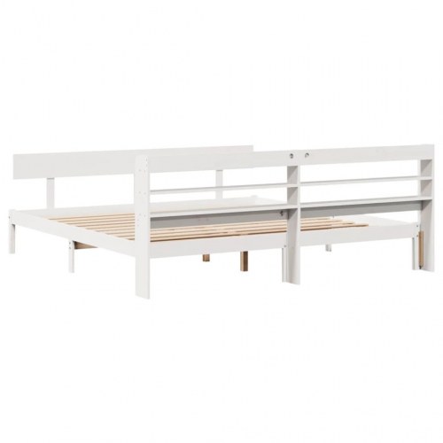 Sengeramme med hovedgærde og hylder 180 x 200 cm massivt fyrretræ - hvid