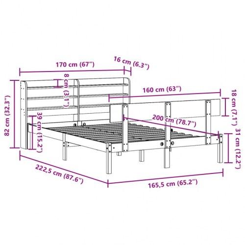 Sengeramme uden madras 160 x 200 cm i massivt fyrretræ - hvid