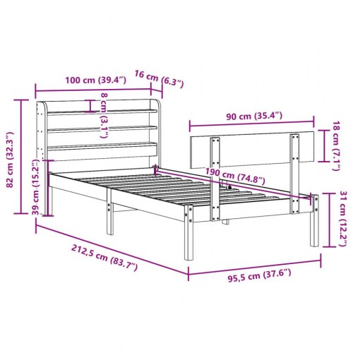 Sengeramme uden madras 90x190 cm massivt fyrretræ