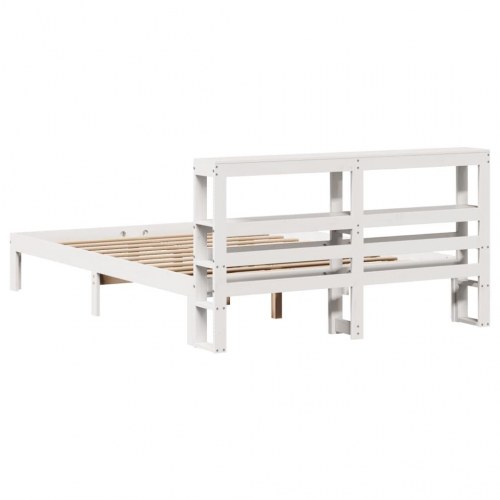 Sengeramme med sengegavl og hylder 150 x 200 cm - hvid