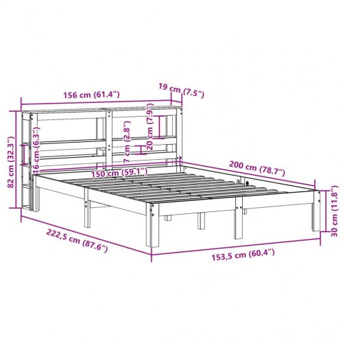 Sengeramme med sengegavl og hylder 150 x 200 cm - hvid