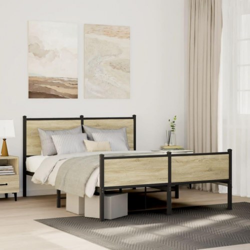 Sengeramme 150 x 200 cm - metal og sonoma-eg