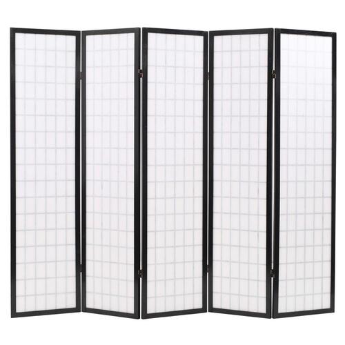 Foldbar 5-panels rumdeler japansk stil 200 x 170 cm sort