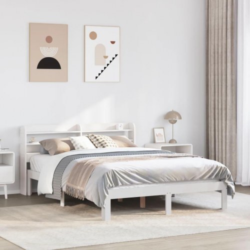 Sengeramme med sengegavl 120×190 cm - massivt fyrretræ, hvid