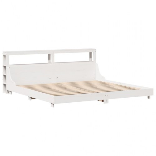 Sengeramme 180x200 cm i massivt fyrretræ - hvid med hylder