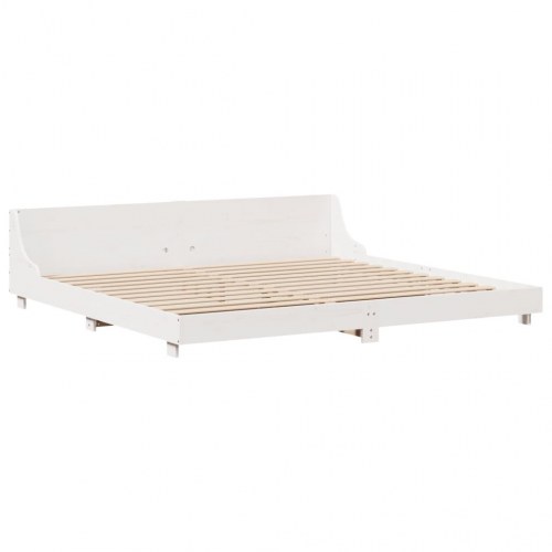 Sengeramme 180x200 cm i massivt fyrretræ - hvid med hylder
