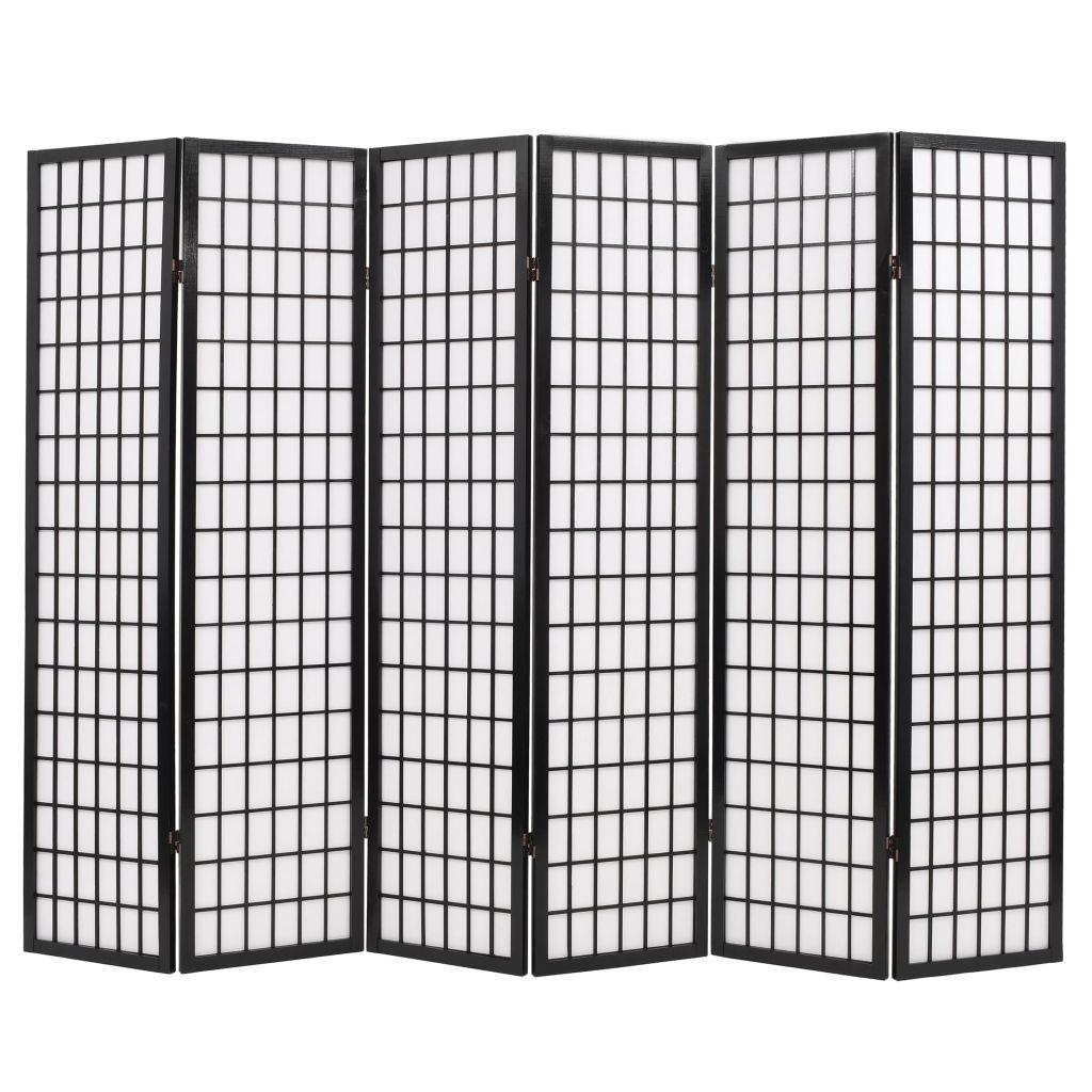 Foldbar 6-panels rumdeler japansk stil 240 x 170 cm sort