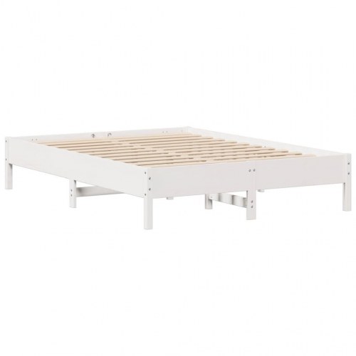 Sengeramme med sengegærde 150 x 200 cm i massivt fyrretræ - hvid