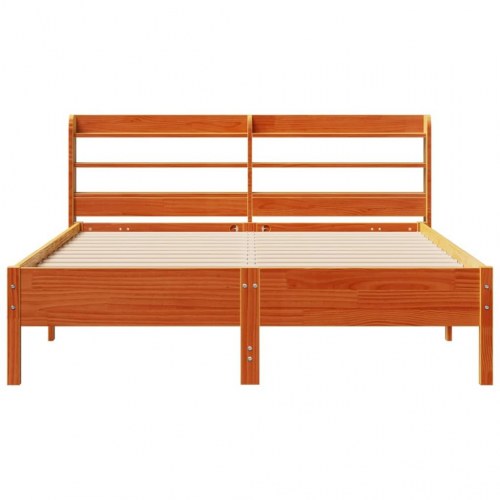 Sengeramme i massivt fyr 140x200 cm - gyldenbrun med hylder