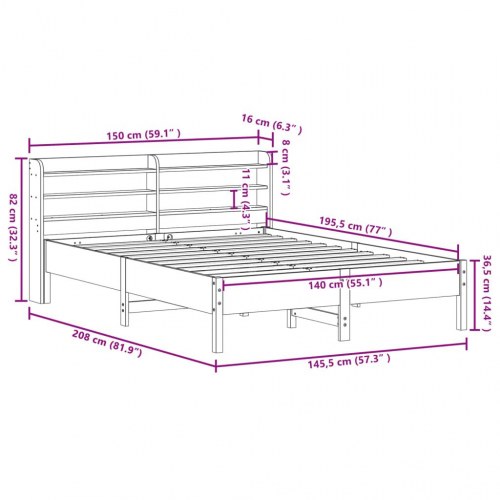 Sengeramme 140 x 190 cm i massivt fyrretræ - hvid