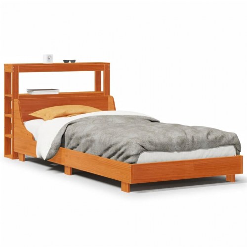 Sengeramme i massivt fyrretræ med hylder 75x190 cm - gyldenbrun