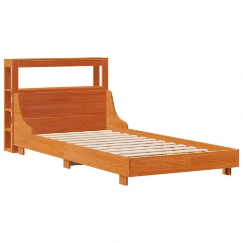 Sengeramme i massivt fyrretræ med hylder 75x190 cm - gyldenbrun