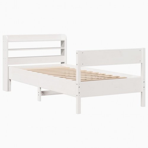 Sengeramme i massivt fyrretræ med hylder 100x200 cm - hvid