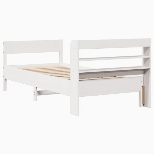Sengeramme i massivt fyrretræ med hylder 100x200 cm - hvid