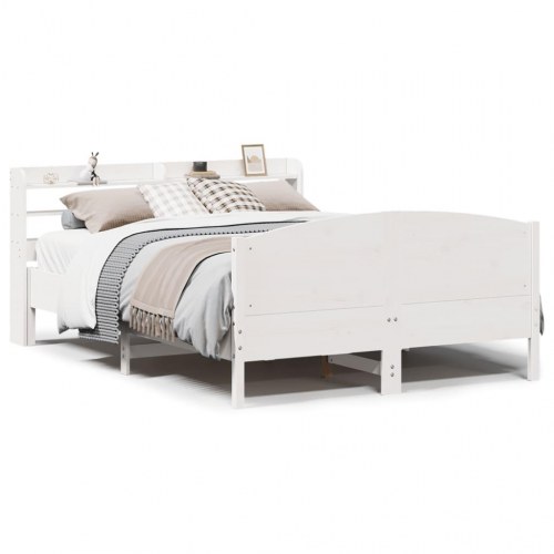 Sengeramme 135 x 190 cm i massivt fyrretræ - hvid