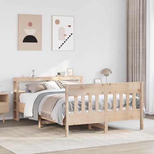 Sengeramme 160x200 cm i massivt fyrretræ med opbevaringshylder