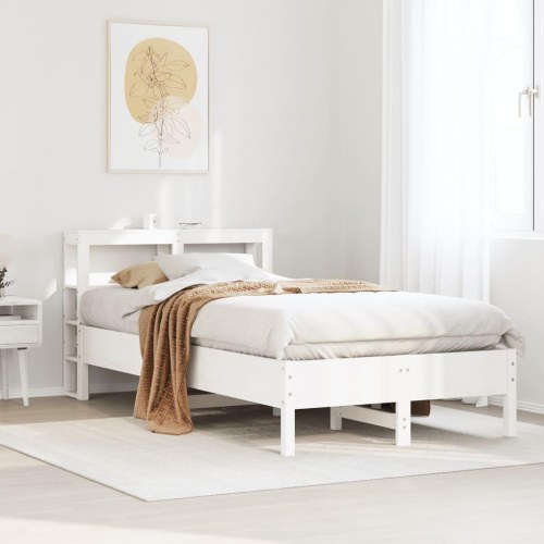 Sengeramme med hovedgærde og hylder 90 x 190 cm - hvid