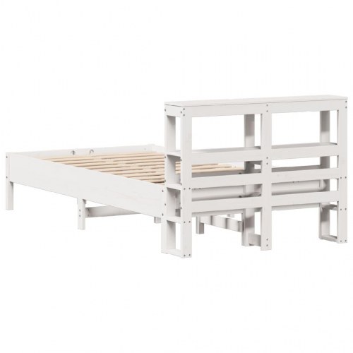 Sengeramme med hovedgærde og hylder 90 x 190 cm - hvid