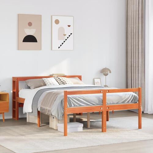 Sengeramme med sengegavl 140x190 cm massivt fyrretræ gyldenbrun