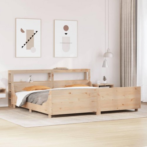 Sengeramme med hylder 180x200 cm - massivt fyrretræ, lamelbund