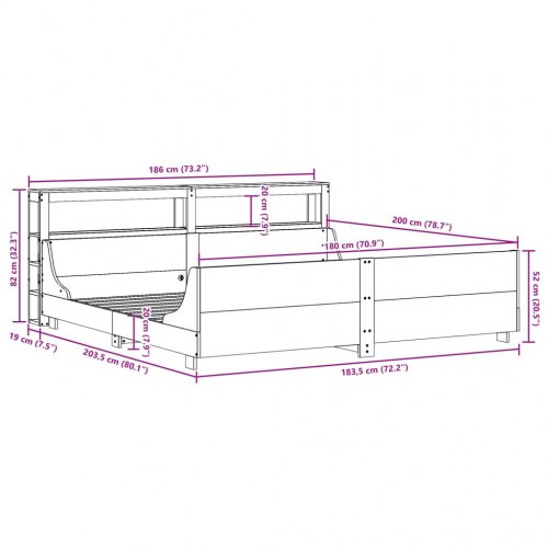 Sengeramme med hylder 180x200 cm - massivt fyrretræ, lamelbund