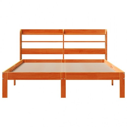 Sengeramme i massivt fyr med hylder 140x200 cm - gyldenbrun