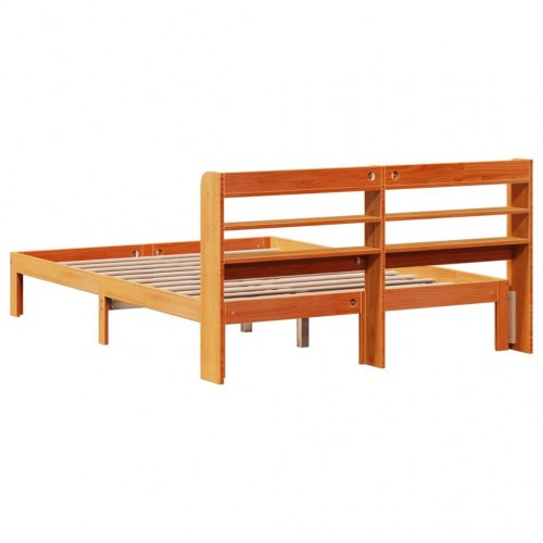 Sengeramme i massivt fyr med hylder 140x200 cm - gyldenbrun