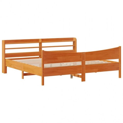 Sengeramme med sengegavl 180x200 cm - massivt fyrretræ, gyldenbrun