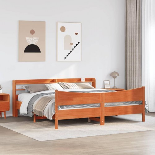Sengeramme med sengegavl 180x200 cm - massivt fyrretræ, gyldenbrun