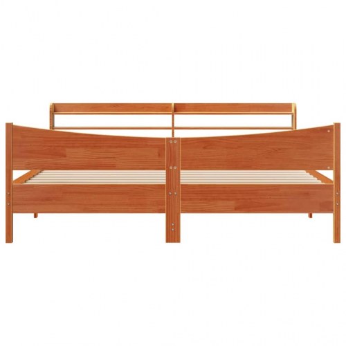 Sengeramme med sengegavl 180x200 cm - massivt fyrretræ, gyldenbrun