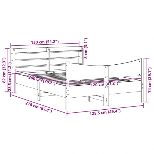 Sengeramme med sengegavl 120×200 cm - massivt fyrretræ, gyldenbrun