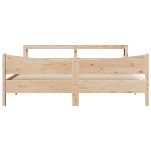 Sengeramme med sengegavl 200x200 cm - massivt fyrretræ med hylder