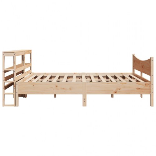 Sengeramme med sengegavl 200x200 cm - massivt fyrretræ med hylder