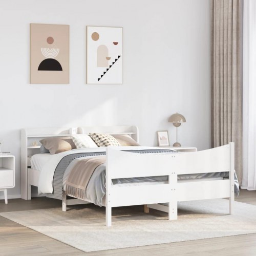 Sengeramme med sengegavl 120x190 cm massivt fyrretræ hvid