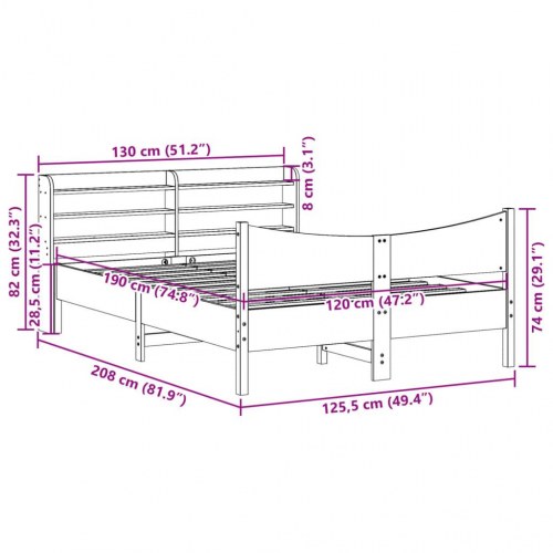 Sengeramme med sengegavl 120x190 cm massivt fyrretræ hvid