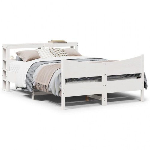 Sengeramme med gavl og hylder 140x190 cm - massivt fyrretræ, hvid