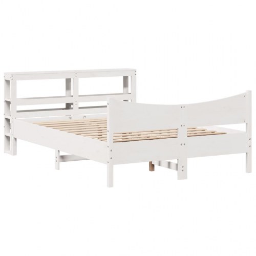 Sengeramme med gavl og hylder 140x190 cm - massivt fyrretræ, hvid