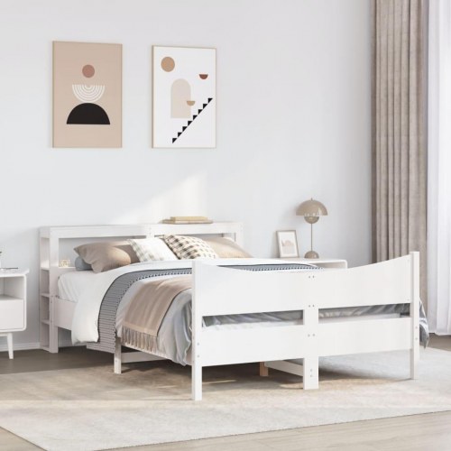 Sengeramme med sengegavl 160×200 cm - massivt fyrretræ, hvid