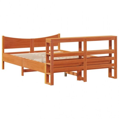 Sengeramme med sengegavl 150x200 cm - massivt fyrretræ, gyldenbrun