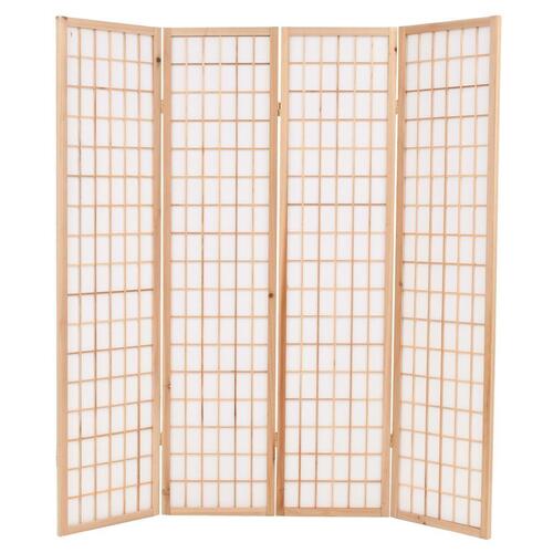 Foldbar 4-panels rumdeler japansk stil 160 x 170 cm naturfarvet