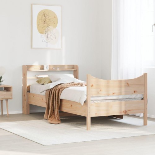 Sengeramme med sengegavl 75×190 cm - massivt fyrretræ med hylder