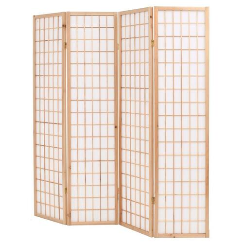 Foldbar 4-panels rumdeler japansk stil 160 x 170 cm naturfarvet