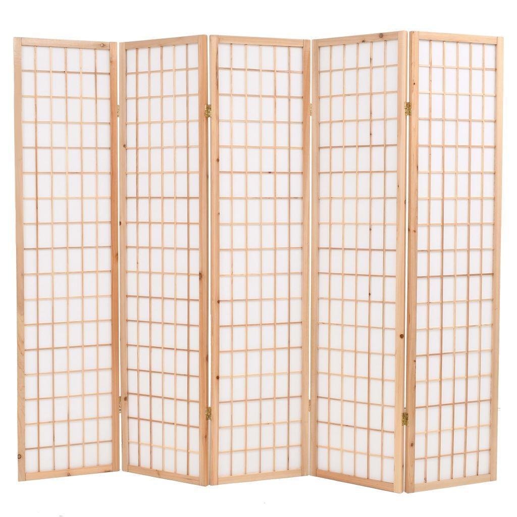 Foldbar 5-panels rumdeler japansk stil 200 x 170 cm naturfarvet