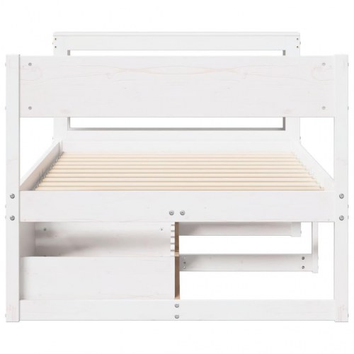 Sengeramme med opbevaring 75x190 cm - massivt fyrretræ, hvid