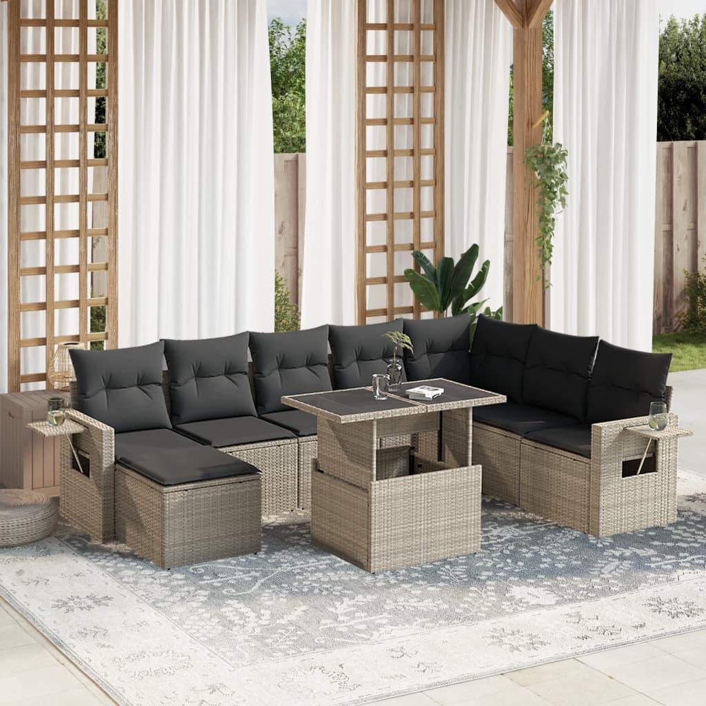 Sofasæt Til Haven 9 Dele Med Hynder Polyrattan Sort - Lysegrå / uden opbevaring