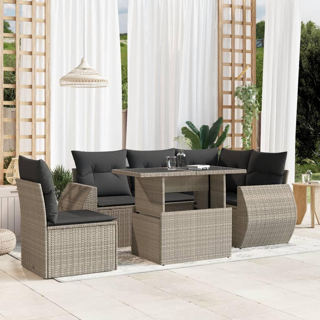 Sofasæt Til Haven 6 Dele Med Hynder Polyrattan - Lysegrå