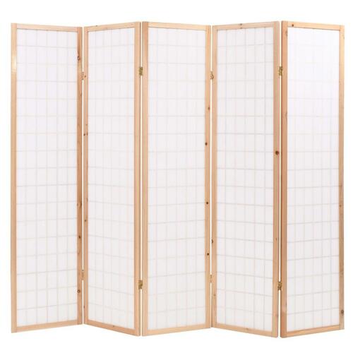 Foldbar 5-panels rumdeler japansk stil 200 x 170 cm naturfarvet